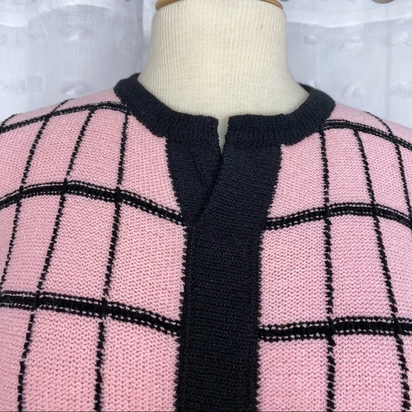 Vintage 80s 90s pink & black boxy sweater M - Picture 2 of 7